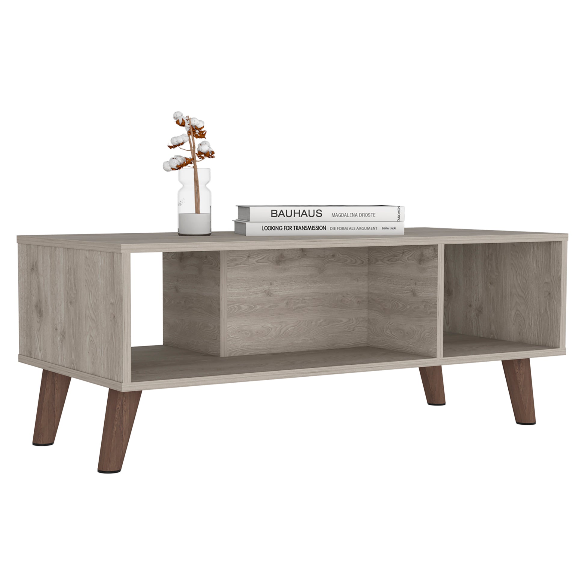 Siena Coffee Table, Two Open Shelves, Light Gray Gray Particle Board Particle Board