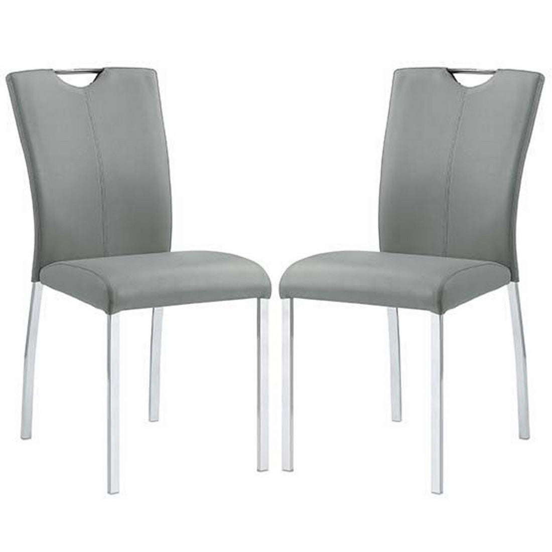 Side Chair With Flared Back And Tubular Legs, Set Of 2, Gray Gray Leather