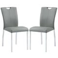 Side Chair With Flared Back And Tubular Legs, Set Of 2, Gray Gray Leather