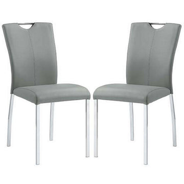 Side Chair With Flared Back And Tubular Legs, Set Of 2, Gray Gray Leather