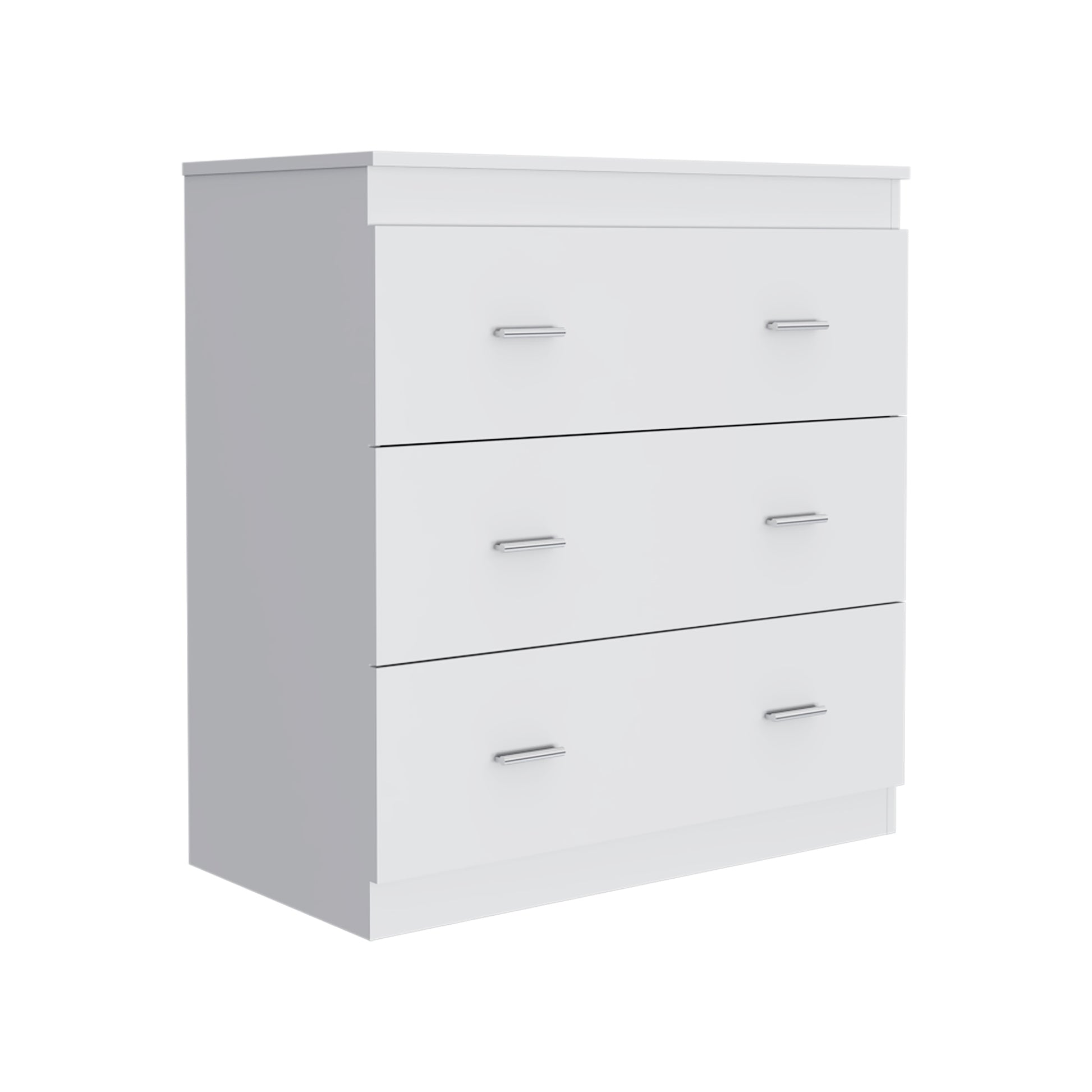 Topaz Three Drawer Dresser, Superior Top, Handles, White White Particle Board Particle Board