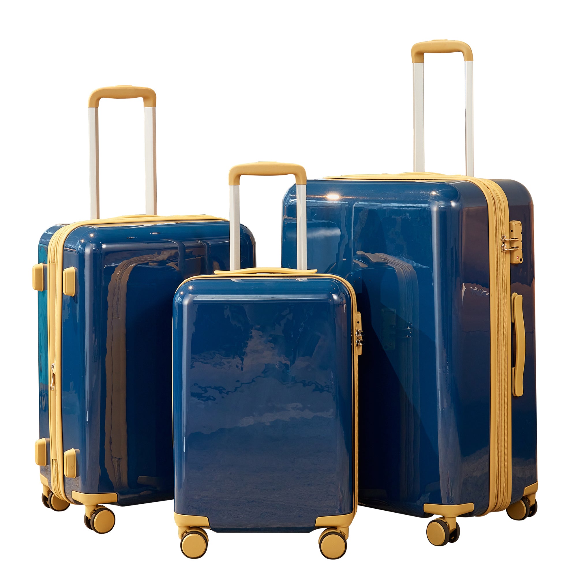 Hardshell PC Luggage Sets 3 Piece Spinner 8 wheels blue-abs+pc