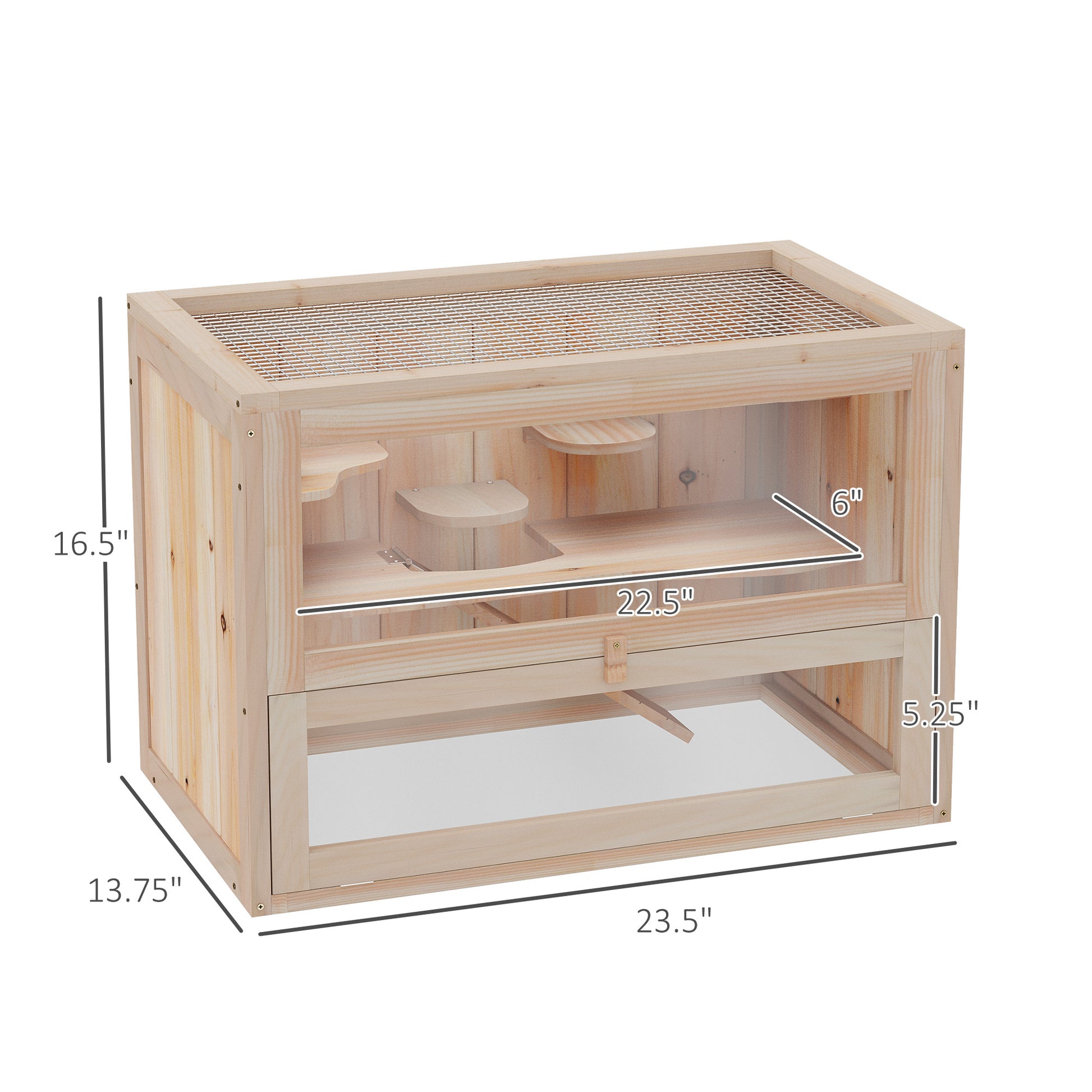 Pawhut 2 Level Hamster Cage Mice And Rat House, Small Animal Habitat For Guinea Pigs, Chinchillas With Openable Top, Front Door, Shelf And Ladder Natural Wood