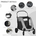 Pawhut Pet Stroller Universal Wheel With Storage Basket Ventilated Foldable Oxford Fabric For Medium Size Dogs, Grey Gray Iron