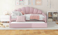 Full Size Upholstery Daybed Frame With Shall Shaped Backrest And Trundle,Pink Full Pink Upholstered