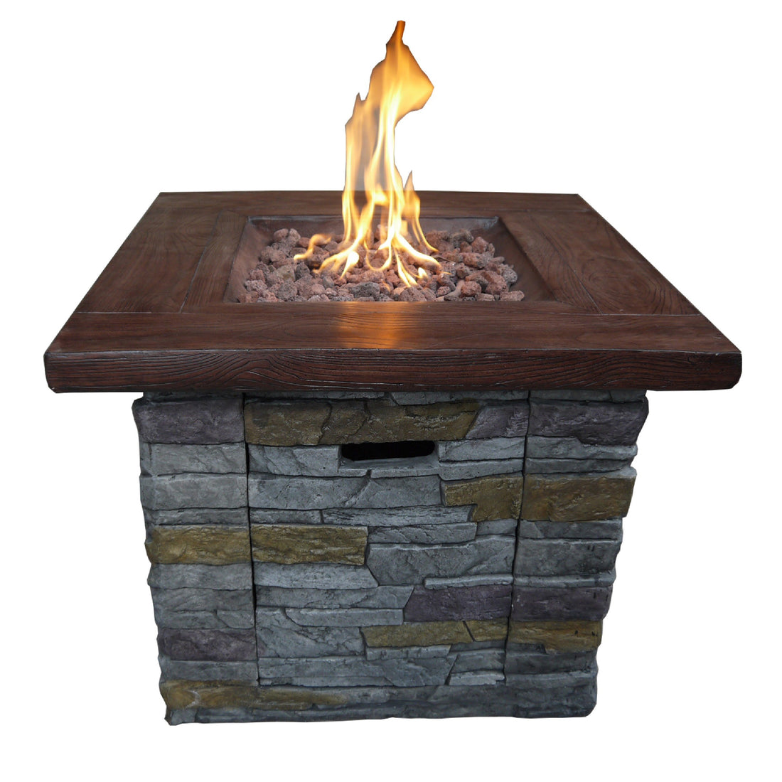 Gas Fire Pit With Lava Rocks And Control Panel, Brown Brown Ceramic