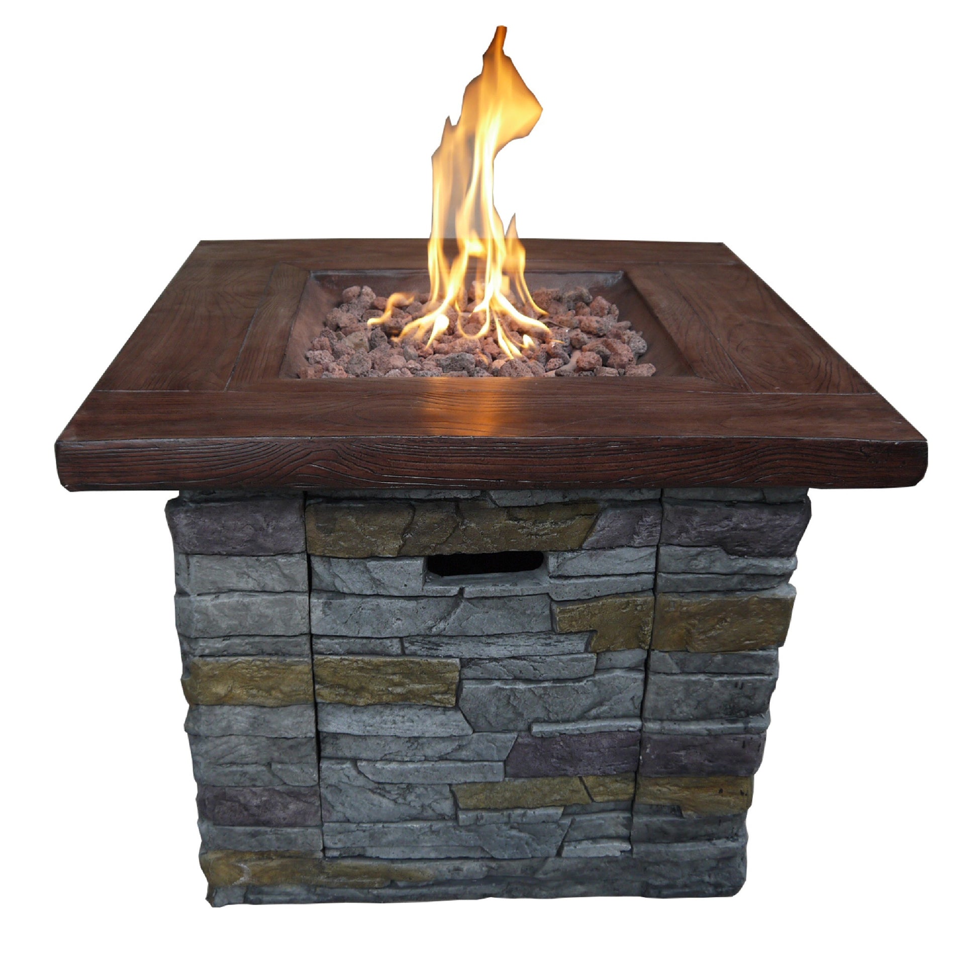 Gas Fire Pit With Lava Rocks And Control Panel, Brown Brown Ceramic