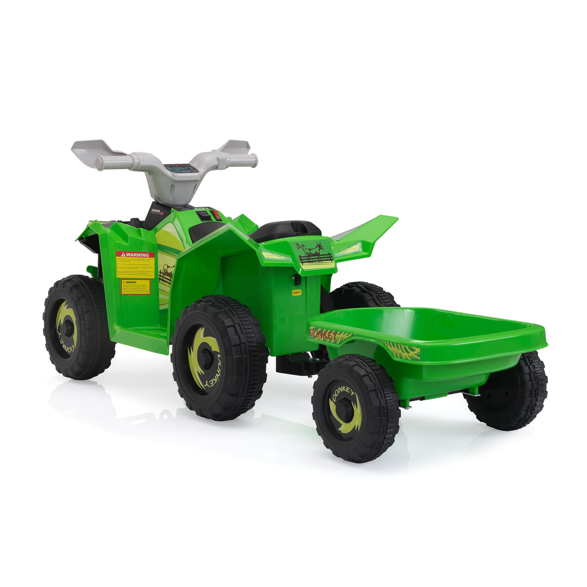 6V Kids Electric Atv, Toddler Ride On Car With Trailer, Music, Bluetooth And Power Display For Boys And Girls, Green Green Polypropylene