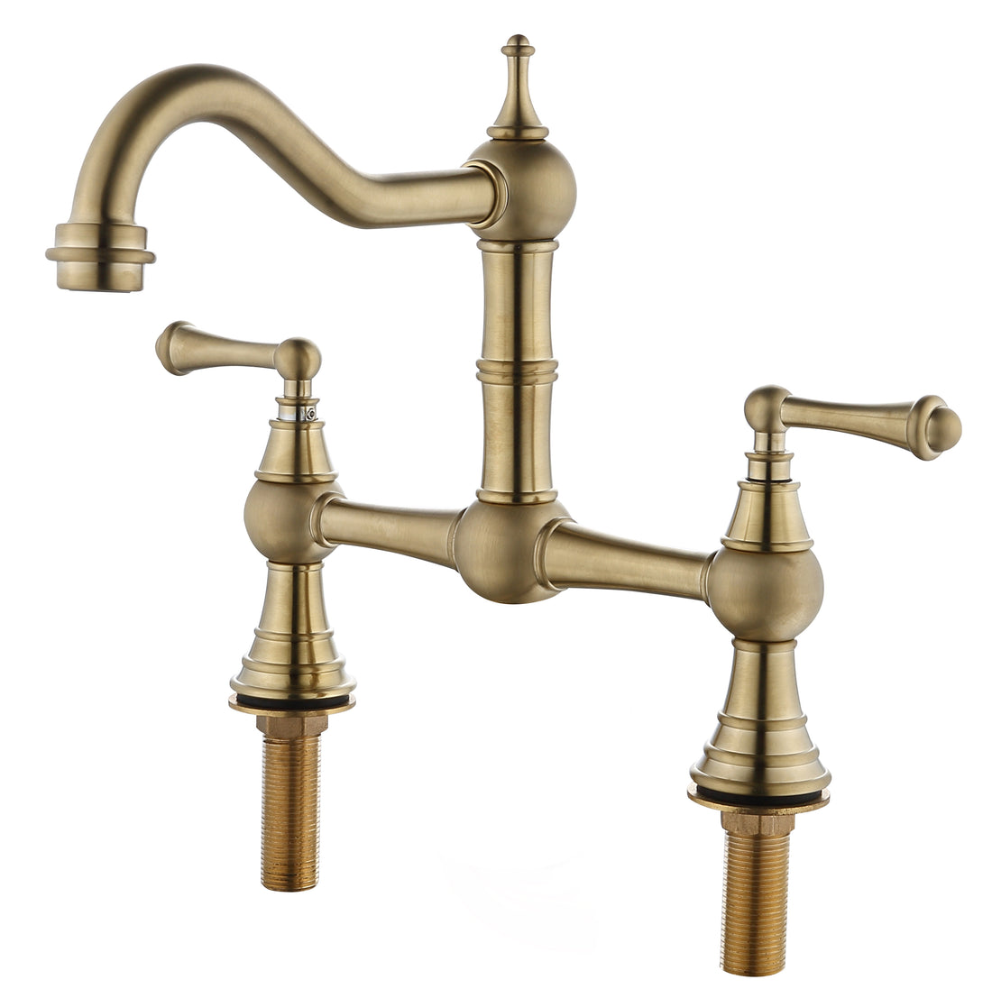 Double Handle Widespread Kitchen Faucet With Traditional Handles Brushed Gold Brass