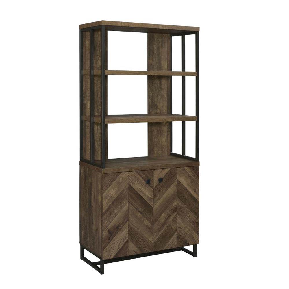 2 Door Bookcase In Rustic Oak Herringbone And Gunmetal 3 Dark Oak Open Back Particle Board Mdf