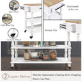 56 Inch Rolling Kitchen Island With Storage,Kitchen Cart With Solid Oak Wood Top,Two Sided Kitchen Island Cart On Wheels ,Wine And Spice Rack, Large Kitchen Cart With 2 Drawers, Milk White Natural Top Milk White Dining Room American Design,Antique