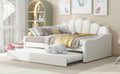 Full Size Upholstery Daybed Frame With Shall Shaped Backrest And Trundle,White Full White Solid Wood Mdf