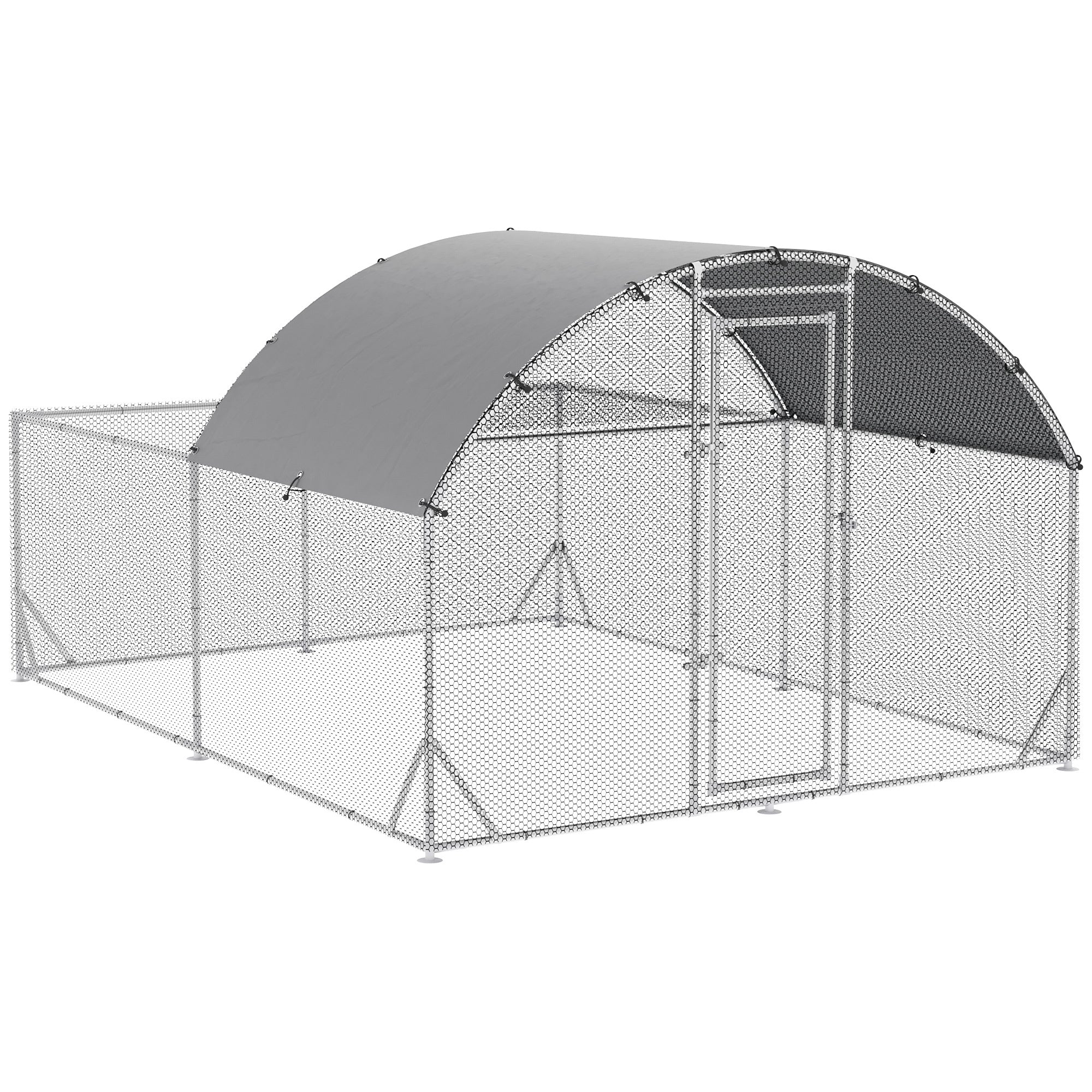 Pawhut Large Chicken Coop Metal Chicken Run For Chickens With Waterproof And Anti Uv Cover, Dome Shaped Walk In Fence Cage Hen House For Outdoor And Yard Farm Use, 1" Dia, 9.2' X 12.5' X 6.4' Silver Steel