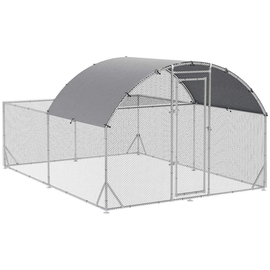 Pawhut Large Chicken Coop Metal Chicken Run For Chickens With Waterproof And Anti Uv Cover, Dome Shaped Walk In Fence Cage Hen House For Outdoor And Yard Farm Use, 1" Dia, 9.2' X 12.5' X 6.4' Silver Steel