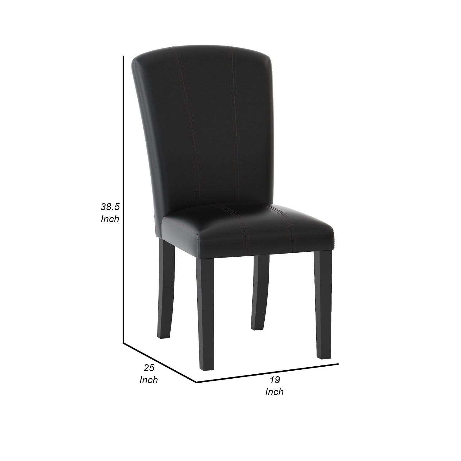 25 Inch Wood Side Chair, Curved Design, Black Vegan Faux Leather, Set Of 2 Black Wood Fabric