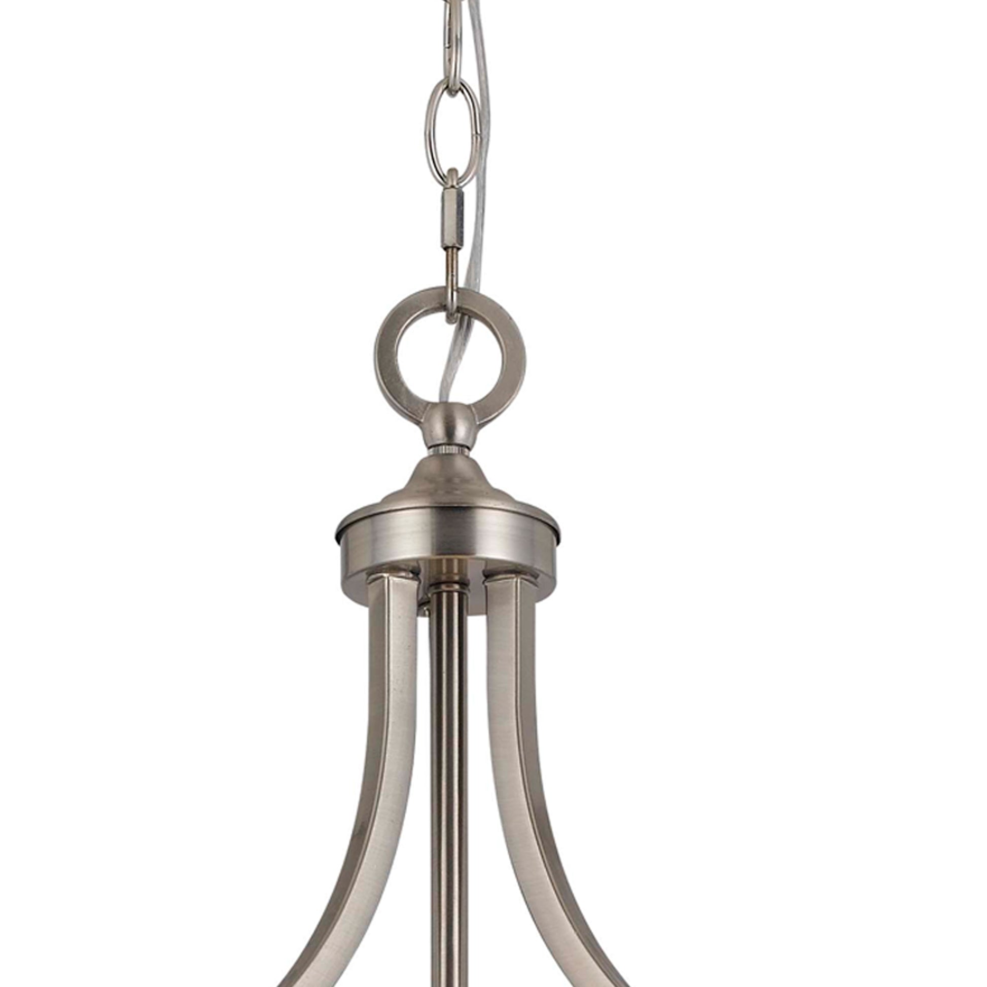 3 Bulb Bowl Style Glass Pendant Fixture With Metal Frame, Silver And White White Silver Glass Metal