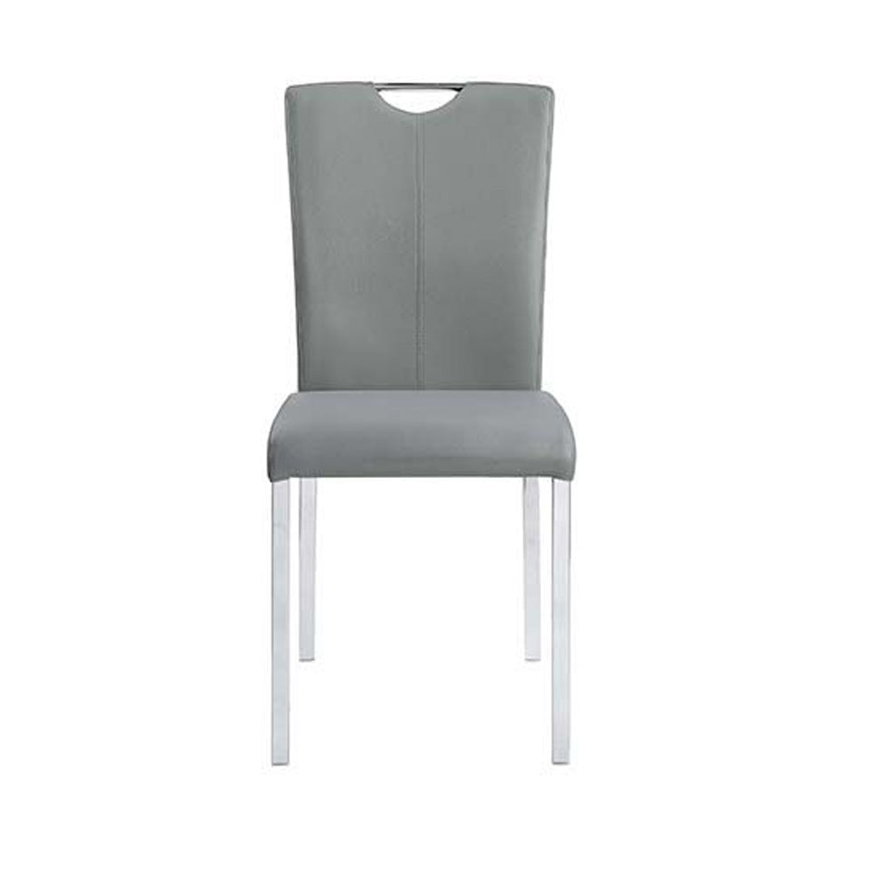 Side Chair With Flared Back And Tubular Legs, Set Of 2, Gray Gray Leather