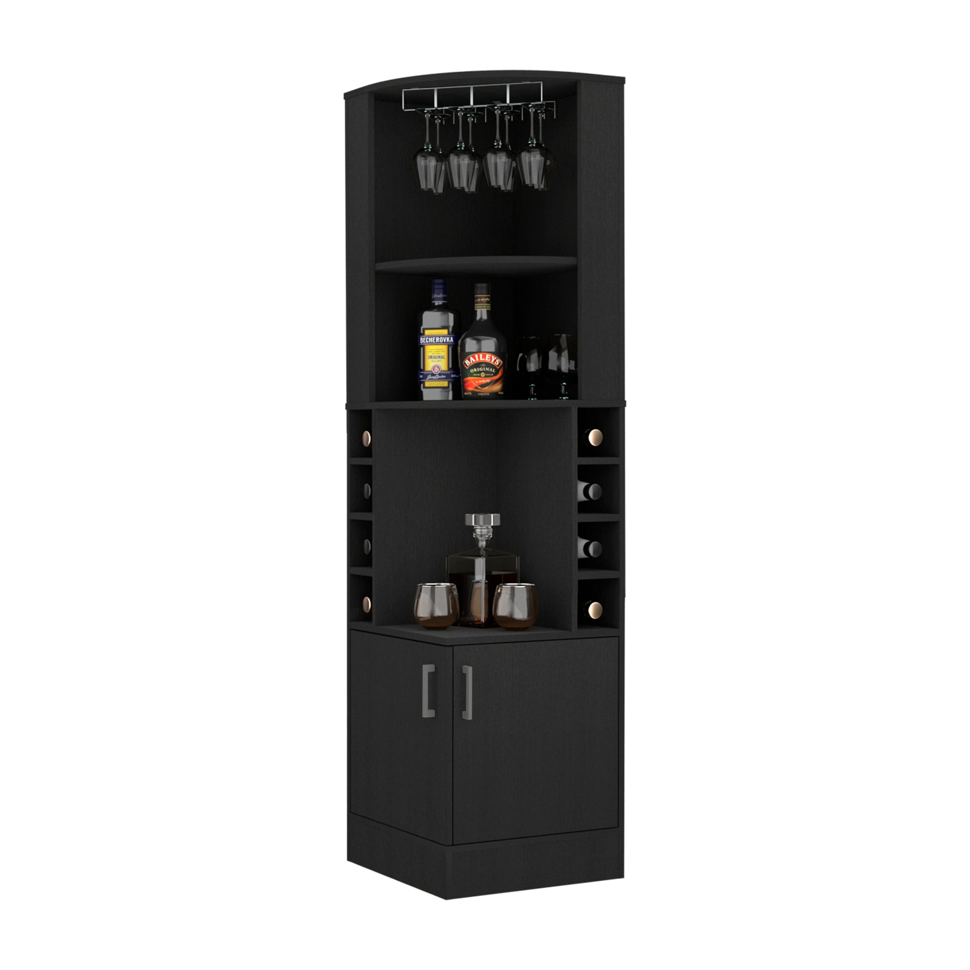 Wenzel 8 Bottle 2 Shelf Bar Cabinet Black Wengue 5 Or More Shelves Black Primary Living Space Open Storage Space Contemporary,Modern Particle Board