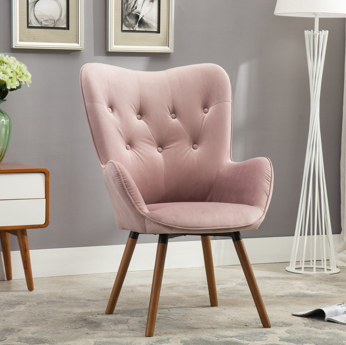 Doarnin Contemporary Silky Velvet Tufted Button Back Accent Chair, Mauve Mauve Polyester
