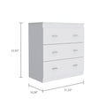 Topaz Three Drawer Dresser, Superior Top, Handles, White White Particle Board Particle Board