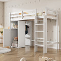 Twin Loft Bed With Wardrobe, Storage Shelves And Ladder, White Twin White Solid Wood Mdf