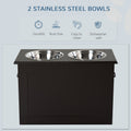Pawhut Raised Pet Feeding Storage Station With 2 Stainless Steel Bowls Base For Large Dogs And Other Large Pets, Dark Brown Brown Steel