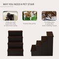 Pawhut Pet Stairs, Small Pet Steps With Cushioned Removable Covering For Dogs And Cats Up To 22 Lbs., Brown Brown Mdf