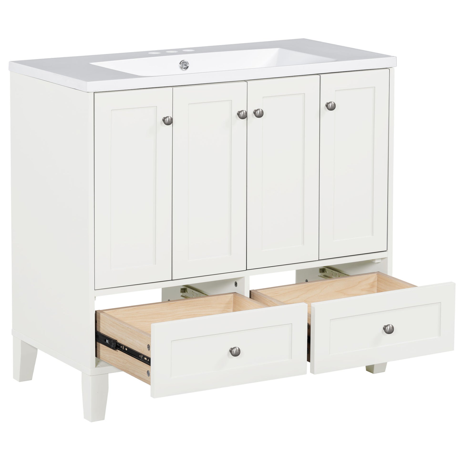 36'' Bathroom Vanity with Resin Sink Combo,Solid Wood 2-white-4+-5+-adjustable