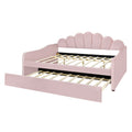 Full Size Upholstery Daybed Frame With Shall Shaped Backrest And Trundle,Pink Full Pink Upholstered