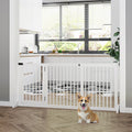 Pawhut Adjustable Wooden Pet Gate, Freestanding Dog Fence For Doorway, Hall, 3 Panels W Safety Barrier, Lockable Door, White, 44.5