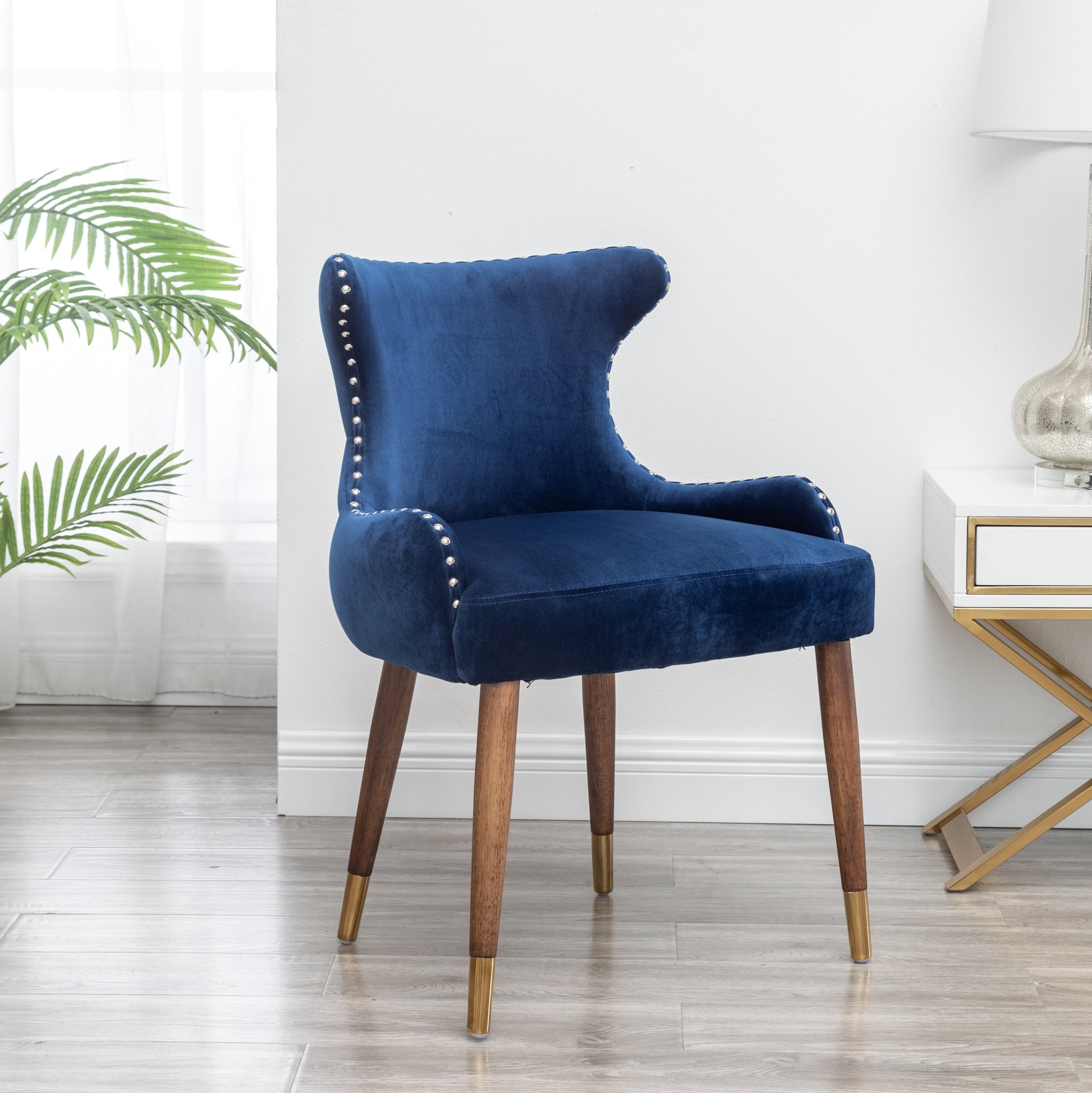 Lindale Contemporary Velvet Upholstered Trim Accent Chair, Blue Blue Polyester