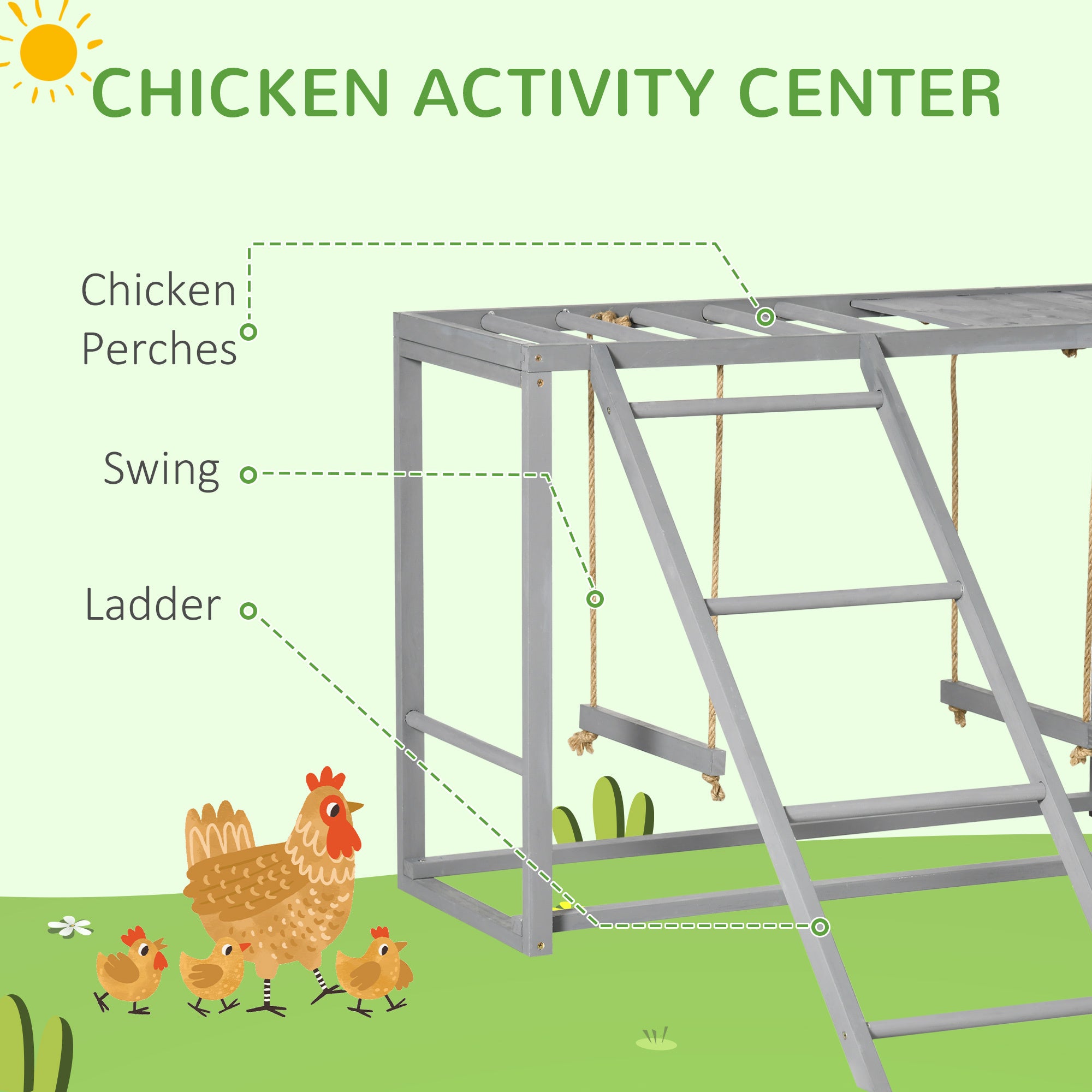 PawHut Chicken Activity Play with Swing Set for 3 4 gray-wood