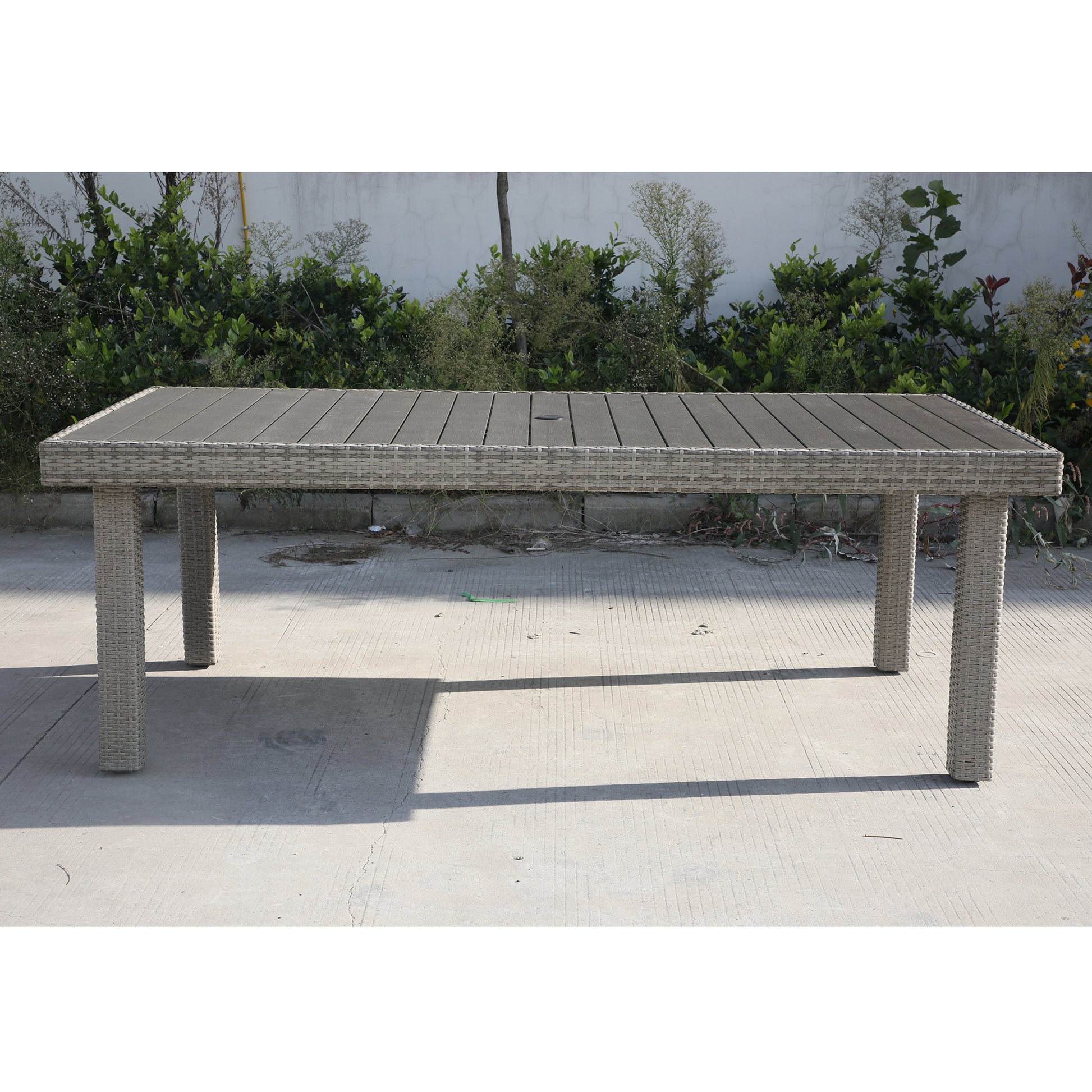 Balcones Outdoor Furniture, Wicker Rectangular Dining Table, Gray Gray Aluminium Wicker