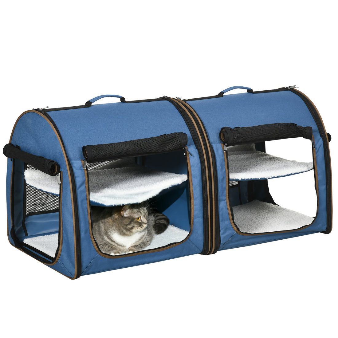 PawHut 39" Portable Soft Sided Pet Cat Carrier with blue-metal