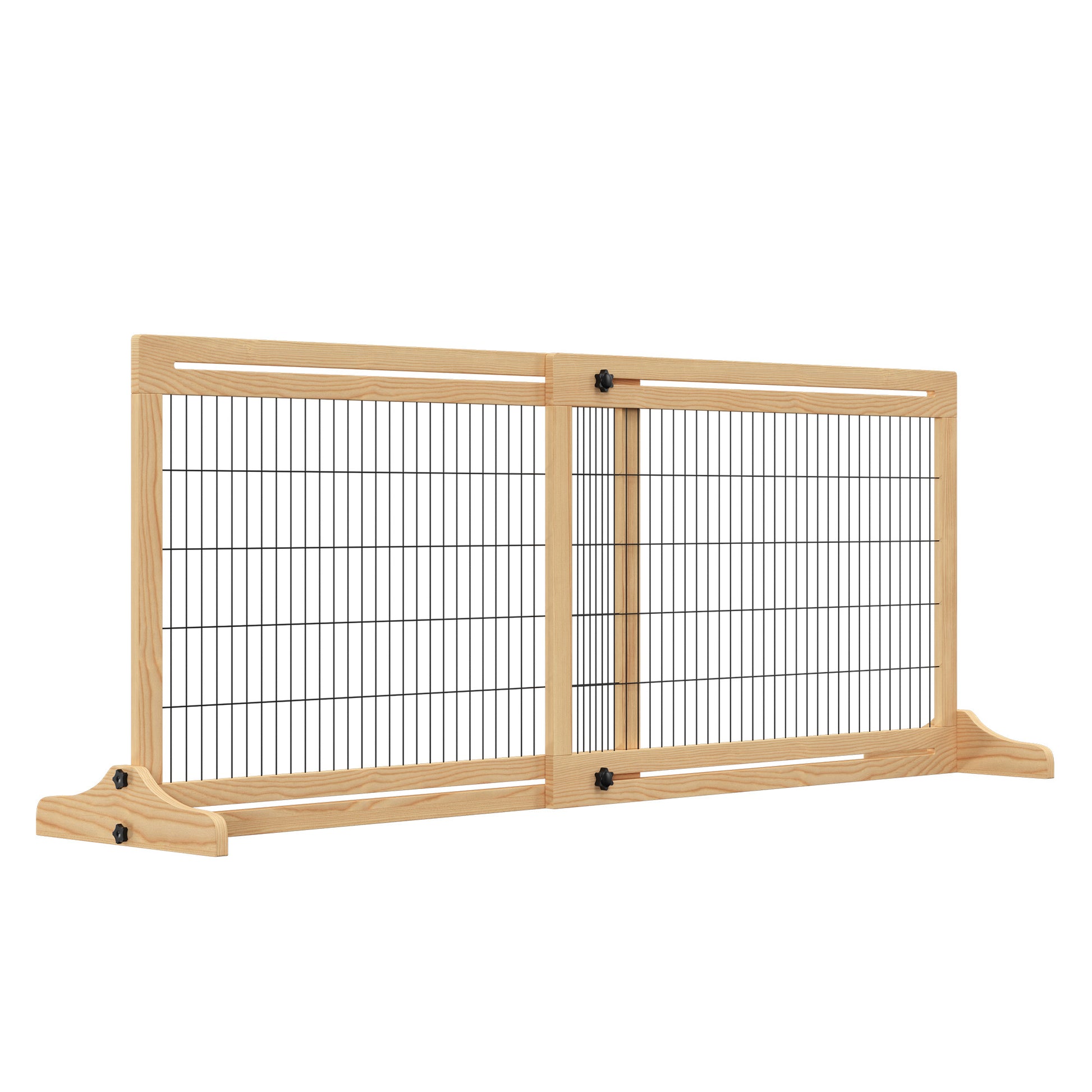 Pawhut 72" W X 27.25" H Extra Wide Freestanding Pet Gate With Adjustable Length Dog, Cat, Barrier For House, Doorway, Hallway, Natural Natural Wood