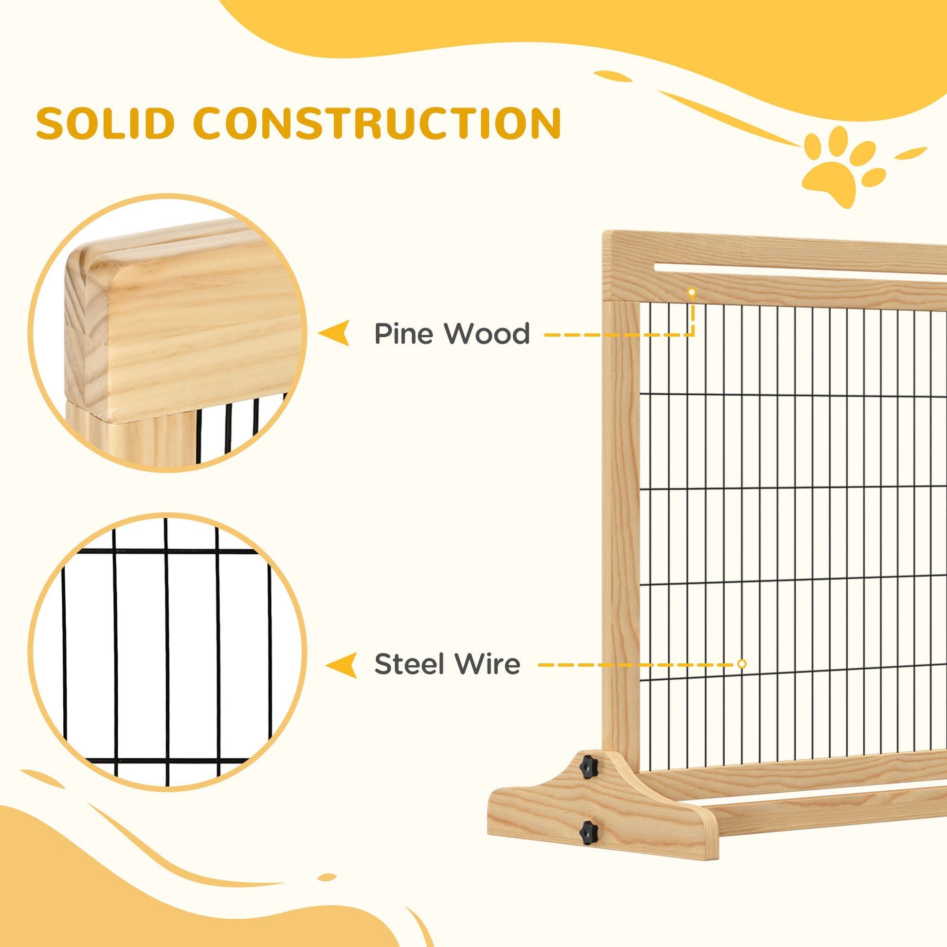 Pawhut 72" W X 27.25" H Extra Wide Freestanding Pet Gate With Adjustable Length Dog, Cat, Barrier For House, Doorway, Hallway, Natural Natural Wood