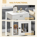 Pawhut Dog Crate Furniture With Soft Water Resistant Cushion, Dog Crate End Table With Drawer, Puppy Crate For Small Dogs Indoor With 2 Doors, White White Steel