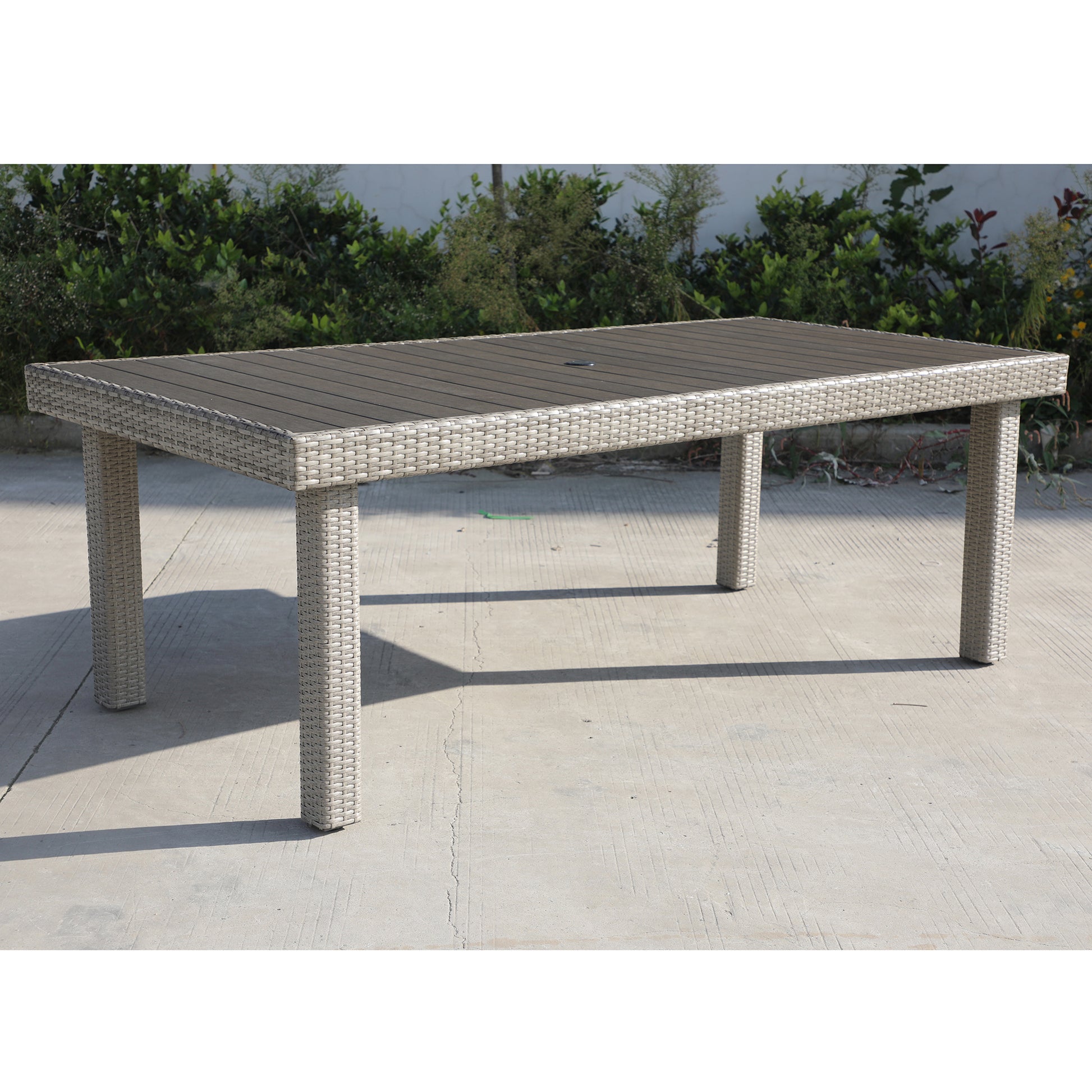 Balcones Outdoor Furniture, Wicker Rectangular Dining Table, Gray Gray Aluminium Wicker