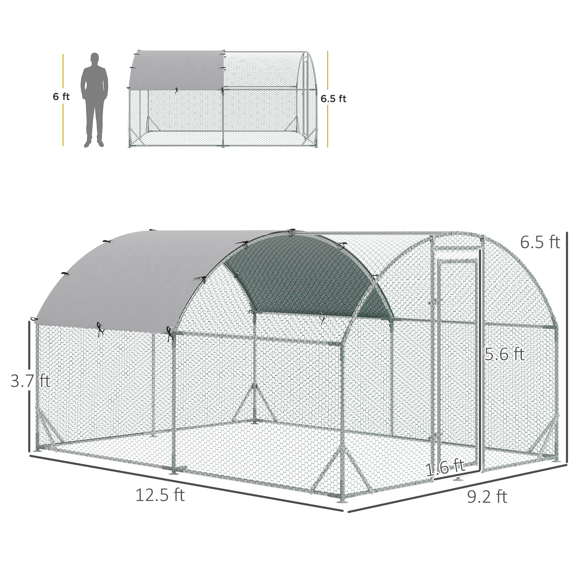 Pawhut Large Chicken Coop Metal Chicken Run With Waterproof And Anti Uv Cover, Dome Shaped Walk In Fence Cage Hen House For Outdoor And Yard Farm Use, 1" Tube Diameter, 9.2' X 12.5' X 6.5' Silver Steel