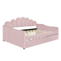 Full Size Upholstery Daybed Frame With Shall Shaped Backrest And Trundle,Pink Full Pink Upholstered