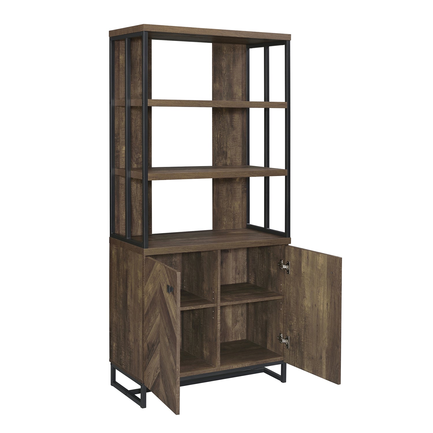 2 Door Bookcase In Rustic Oak Herringbone And Gunmetal 3 Dark Oak Open Back Particle Board Mdf