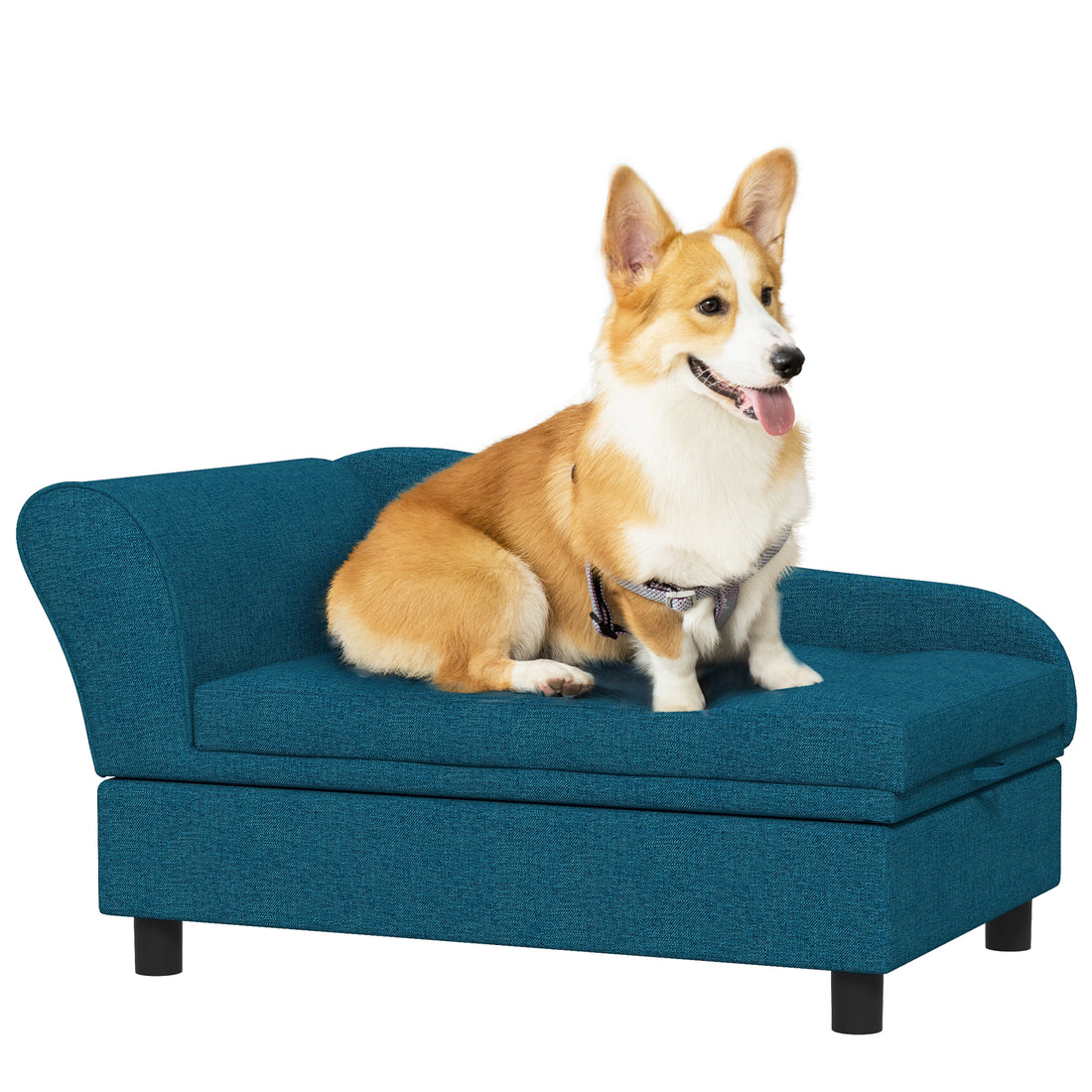 PawHut Pet Sofa, Dog Couch, Elevated Pet Bed for Small blue-wood