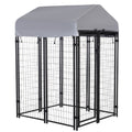 Pawhut 4' X 4' X 6' Dog Playpen Outdoor, Dog Kennel Dog Exercise Pen With Lockable Door, Water Resistant Canopy, For Small And Medium Dogs Gray Steel