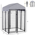 Pawhut 4' X 4' X 6' Dog Playpen Outdoor, Dog Kennel Dog Exercise Pen With Lockable Door, Water Resistant Canopy, For Small And Medium Dogs Gray Steel