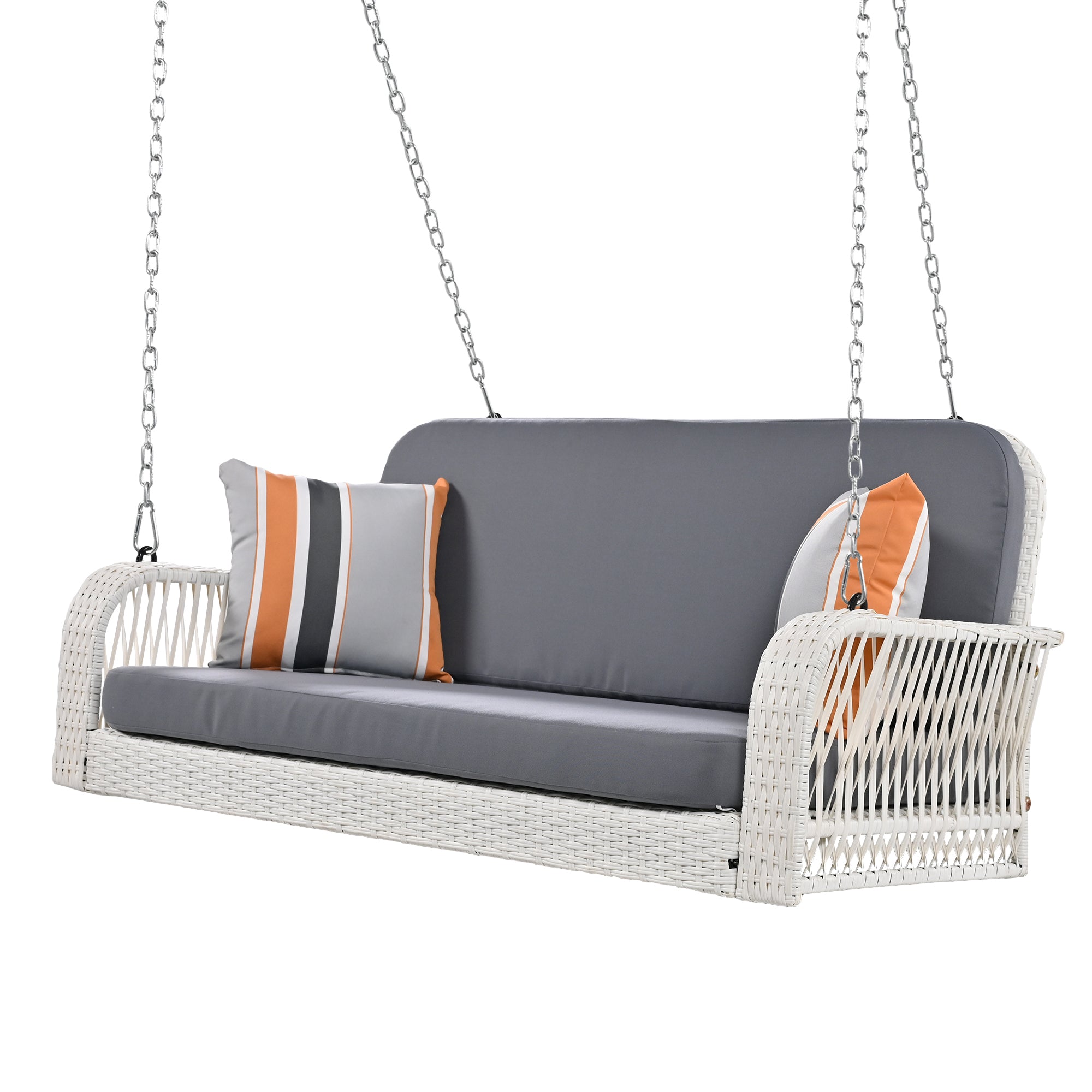 PE Wicker Porch Swing, 2 Seater Hanging Bench With grey+white-foam-wicker