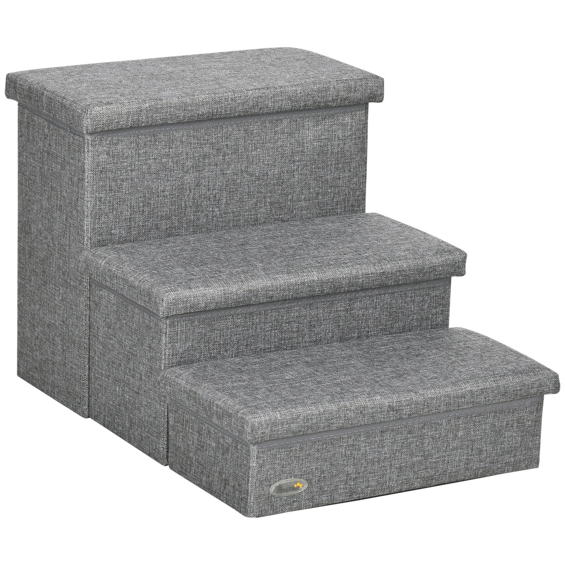 Pawhut 3 Steps Pet Stairs With Storage, Dog Steps For Couch, Bed, Pet Steps For Injured Pet, Older Pets, Small Cats, Gray Gray Mdf