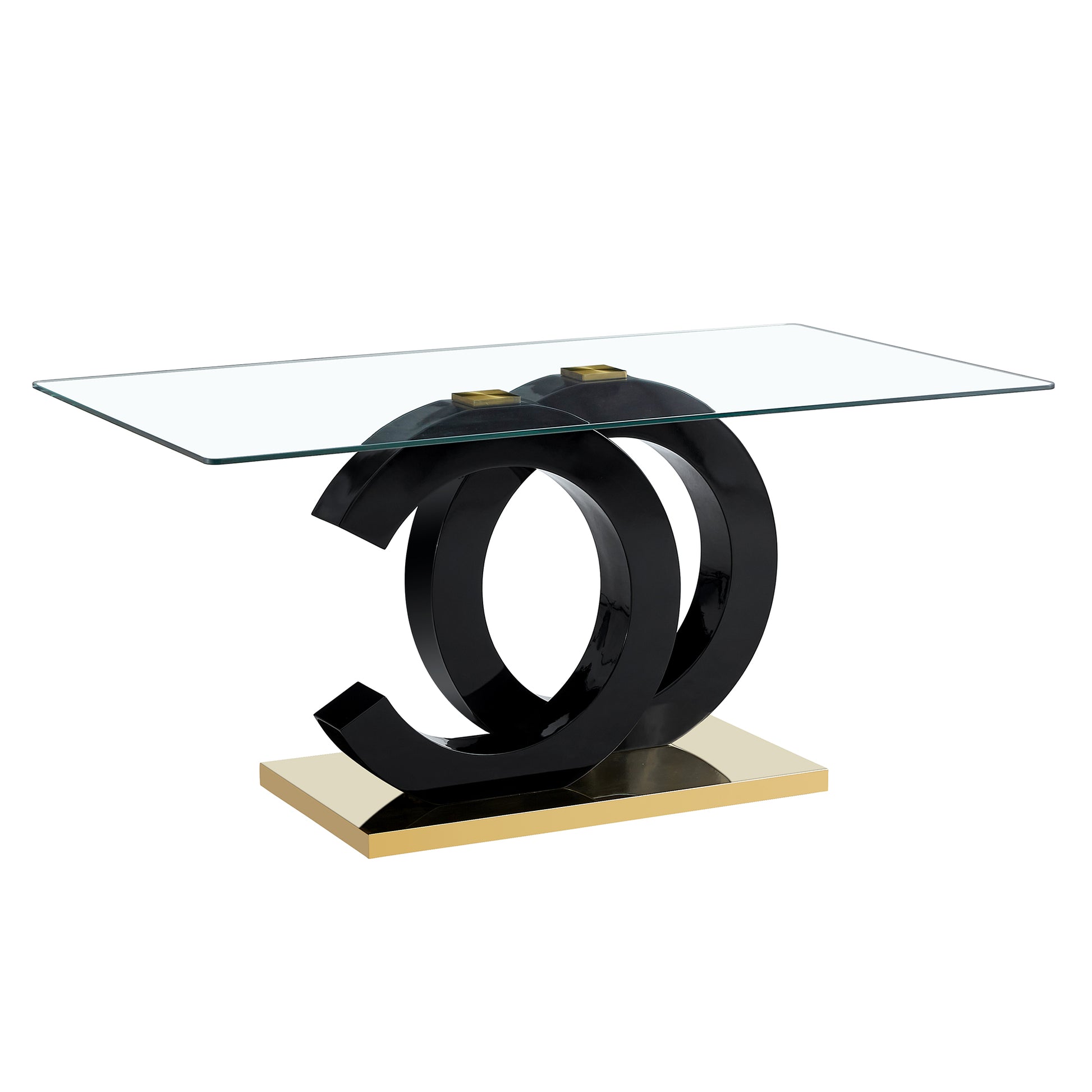 Large Modern Minimalist Rectangular Glass Dining Table, Suitable For 6 8 People, Equipped With 0.39 "Tempered Glass Tabletop, Black Mdf Oc Shaped Bracket And Metal Base, Suitable For Kitchen F Oc Transparent Glass