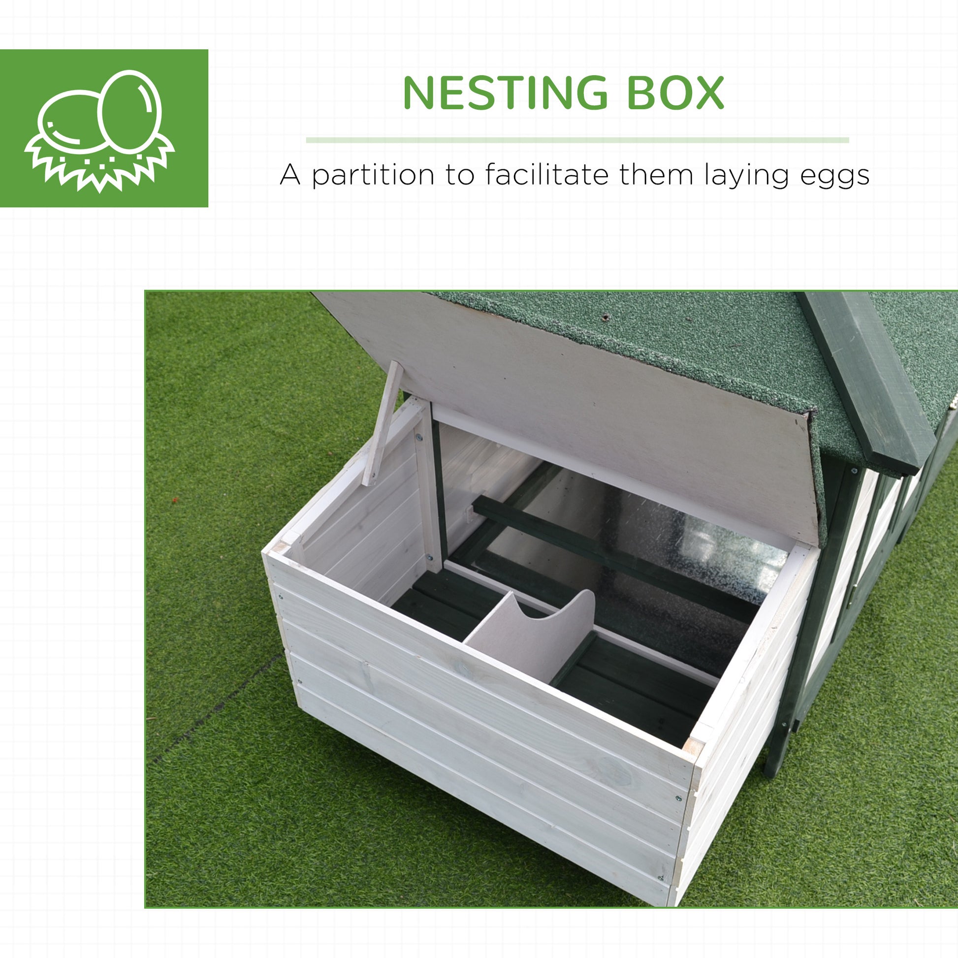 Pawhut 77" Wooden Chicken Coop With Nesting Box, Cute Outdoor Hen House With Removable Tray, Ramp Run, For Garden Backyard, Green White Wood