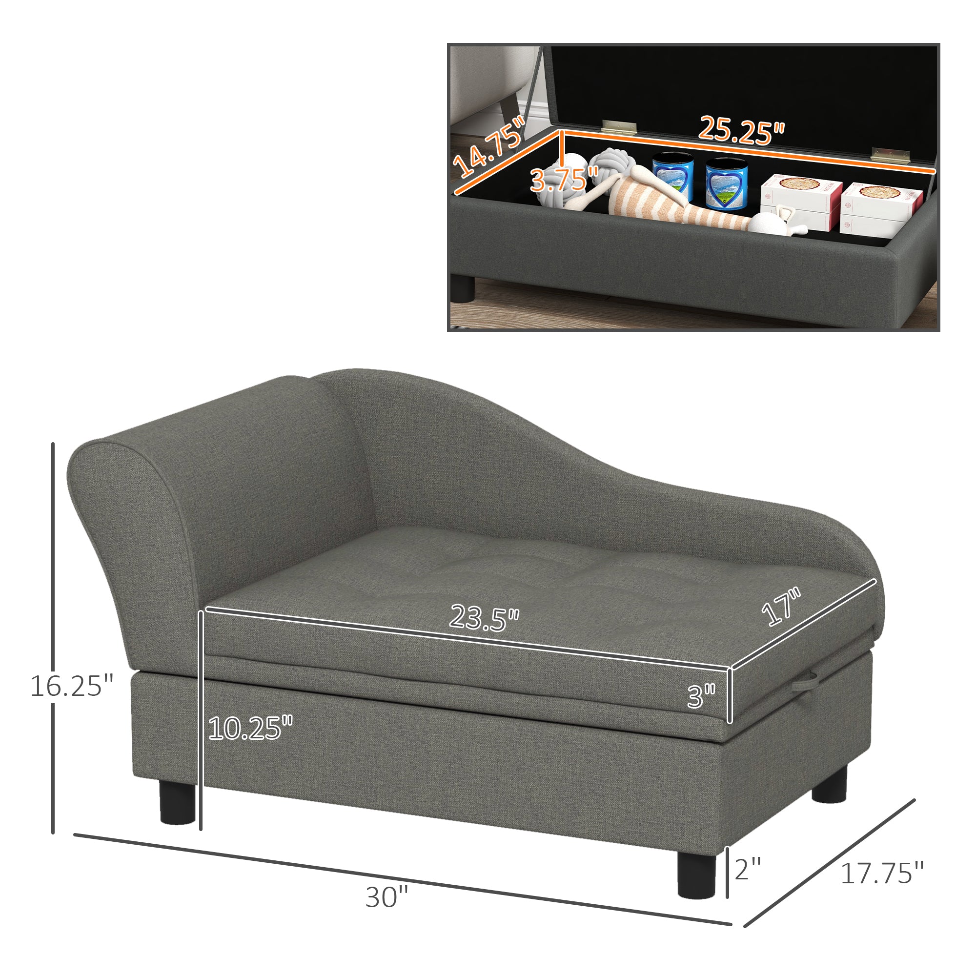 PawHut Pet Sofa, Dog Couch, Elevated Pet Bed for Small gray-wood