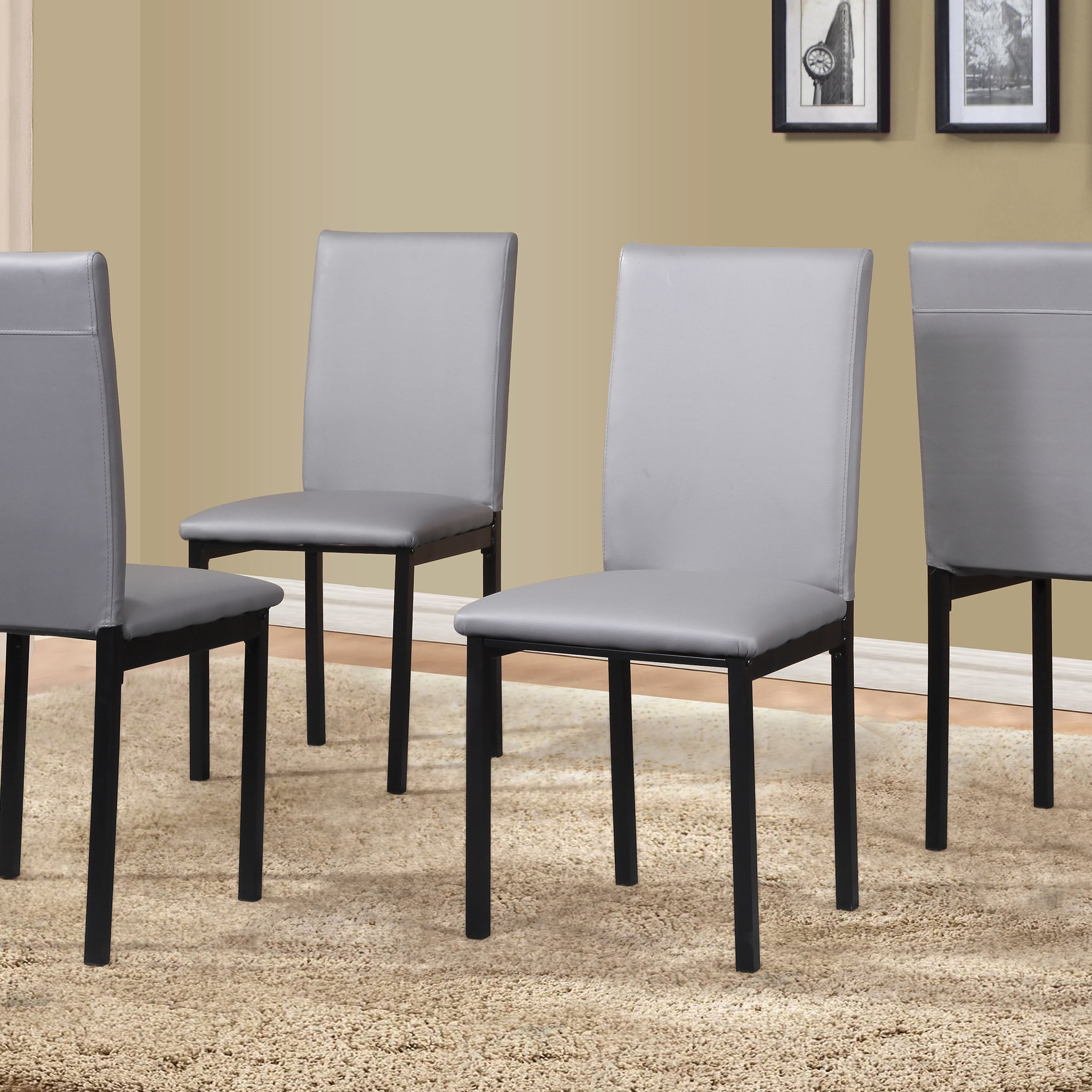 Noyes Faux Leather Seat Metal Frame Dining Chairs, Set Of 4, Gray Gray Faux Leather